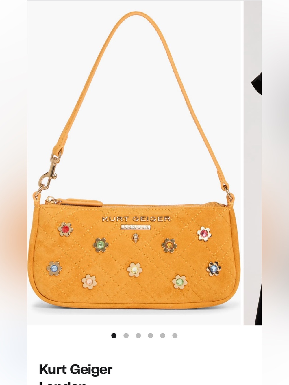 Kurt Geiger Highgate Mustard Yellow Quilted Suede Flower-Appliqué Wristlet